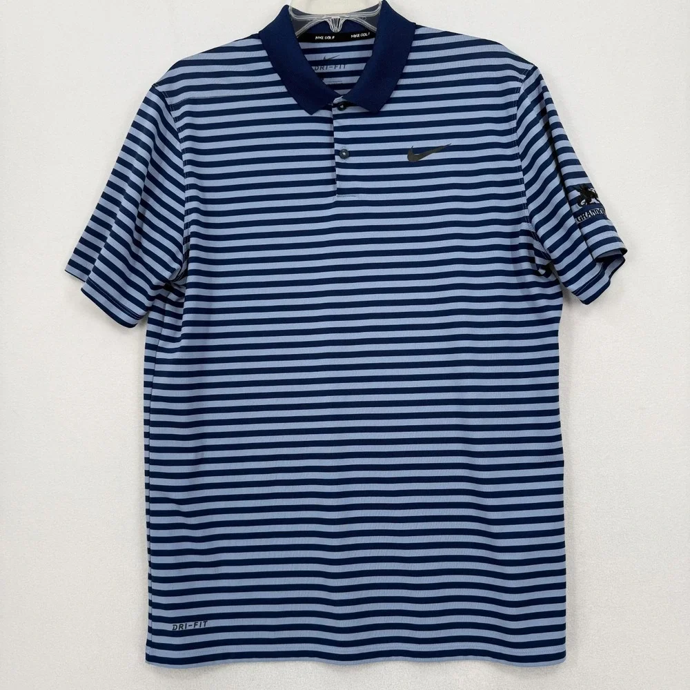Nike Golf Men's Dri-FIT Striped Polo‎ Shirt M Navy Blue 891239-492 Swoosh Logo
